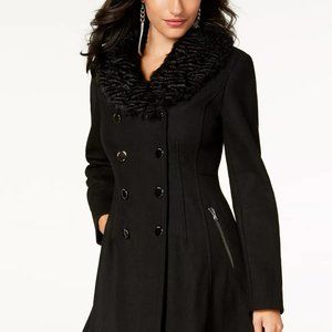 GUESS Faux-Fur-Collar Skirted Coat